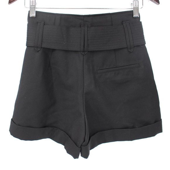 Sezane Rome High Rise Belted Black Cuffed Pleated Shorts NEW Size 34 - Picture 6 of 10
